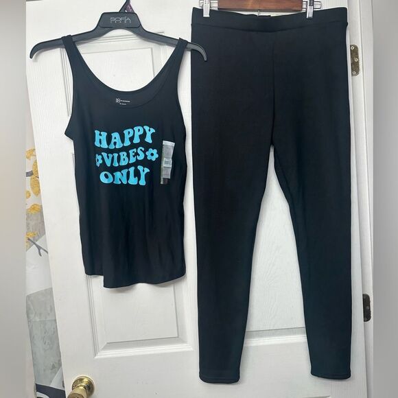 Black Tank Top and Leggings Set with Blue Print Size XL - Picture 1 of 2